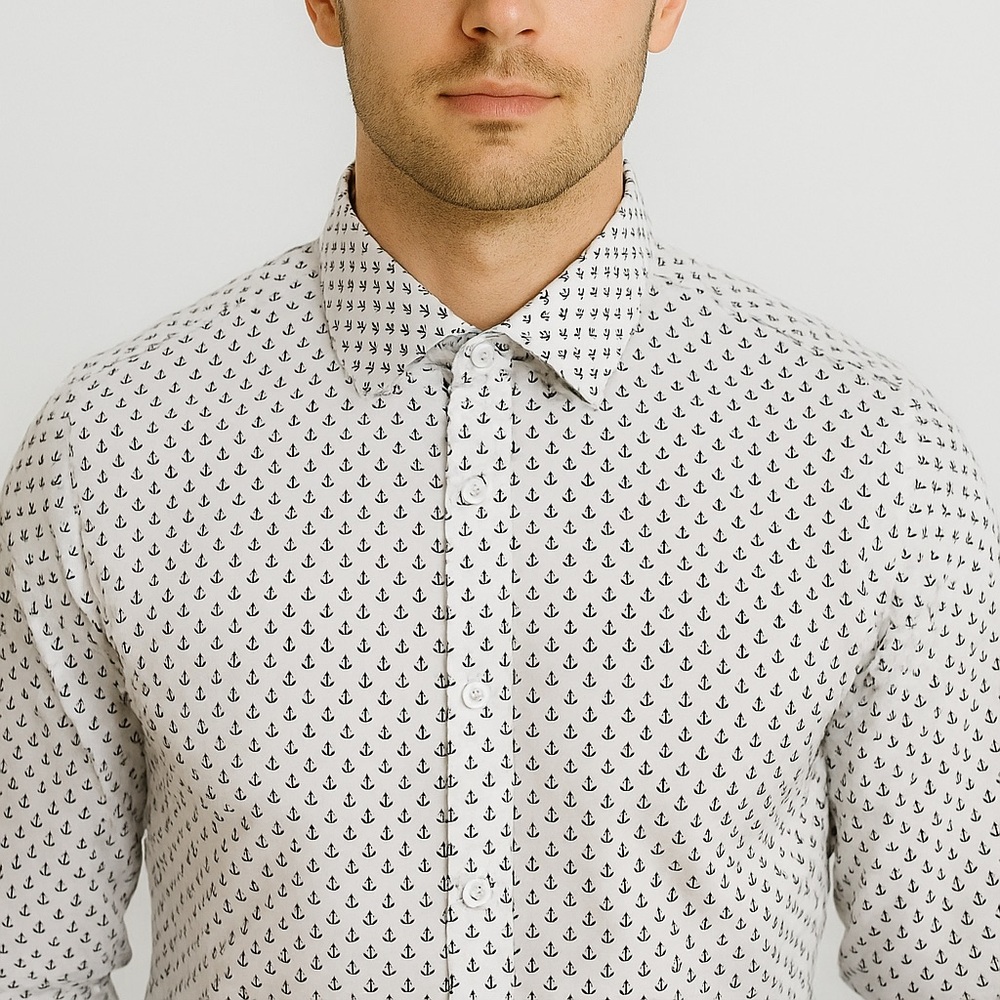 Alberto Cardinali Men’s Slim Fit Dress Shirt with Nautical Anchor Print